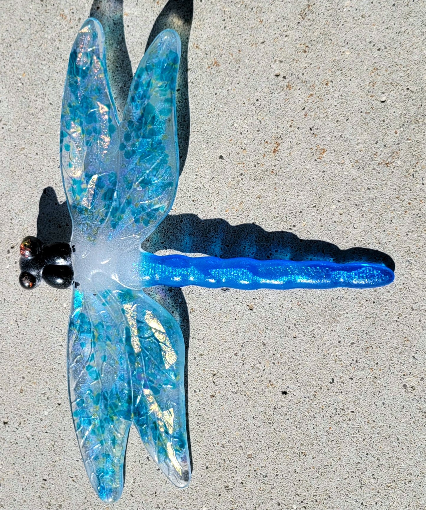 Large Fused Glass Dragonfly - Garden Art